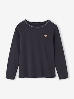 T-shirt fille coeur pailleté manches longues   - vertbaudet enfant