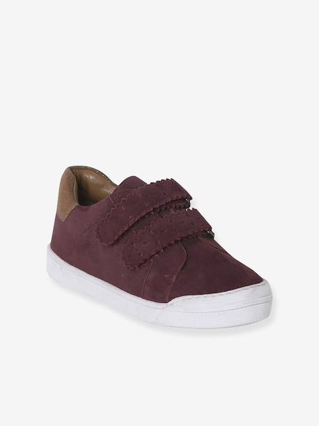 Baskets enfant fille cuir à scratchs bordeaux+or+rose 1 - vertbaudet enfant 