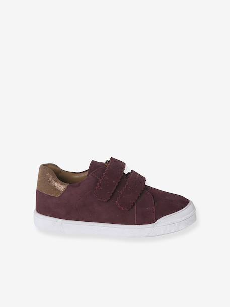 Baskets enfant fille cuir à scratchs bordeaux+or+rose 2 - vertbaudet enfant 