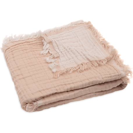 Couverture en coton fringe moonstone-ivory (75 x 100 cm) Corail+Jaune, blanc 1 - vertbaudet enfant 