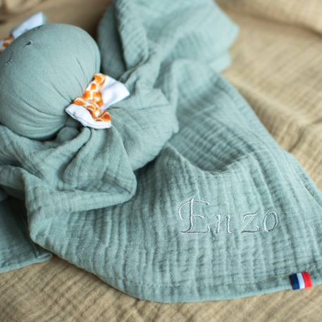 Doudou lapin  en gaze de coton safari Blanc+Vert 11 - vertbaudet enfant 