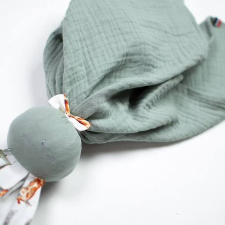 Doudou lapin  en gaze de coton safari Blanc+Vert 8 - vertbaudet enfant 