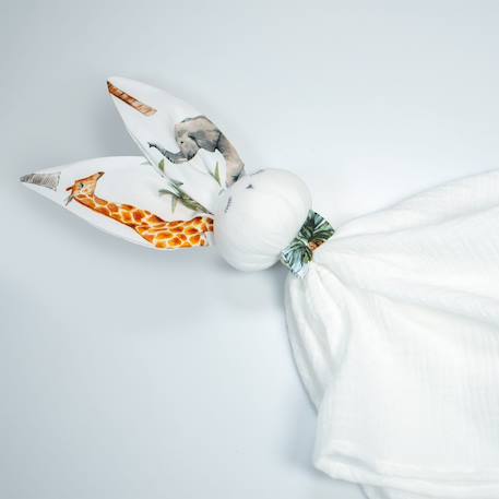 Doudou lapin  en gaze de coton safari Blanc+Vert 3 - vertbaudet enfant 