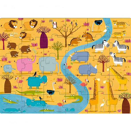 Puzzle & livre - les animaux d'afrique Jaune 2 - vertbaudet enfant 