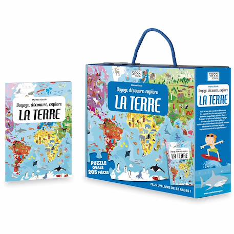 Puzzle & livre - voyagez découvrez explorez la terre Bleu 1 - vertbaudet enfant 