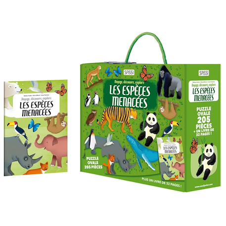 Puzzle & livre - voyagez découvrez explorez les espèces menacées Vert 1 - vertbaudet enfant 