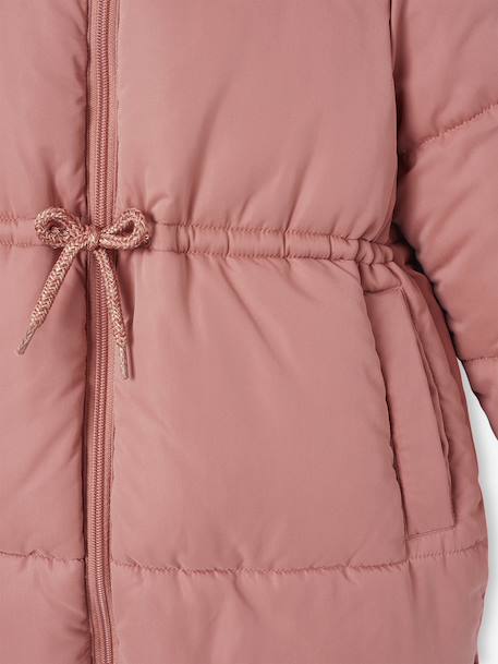 Doudoune fille longue à capuche kaki+vieux rose 10 - vertbaudet enfant 