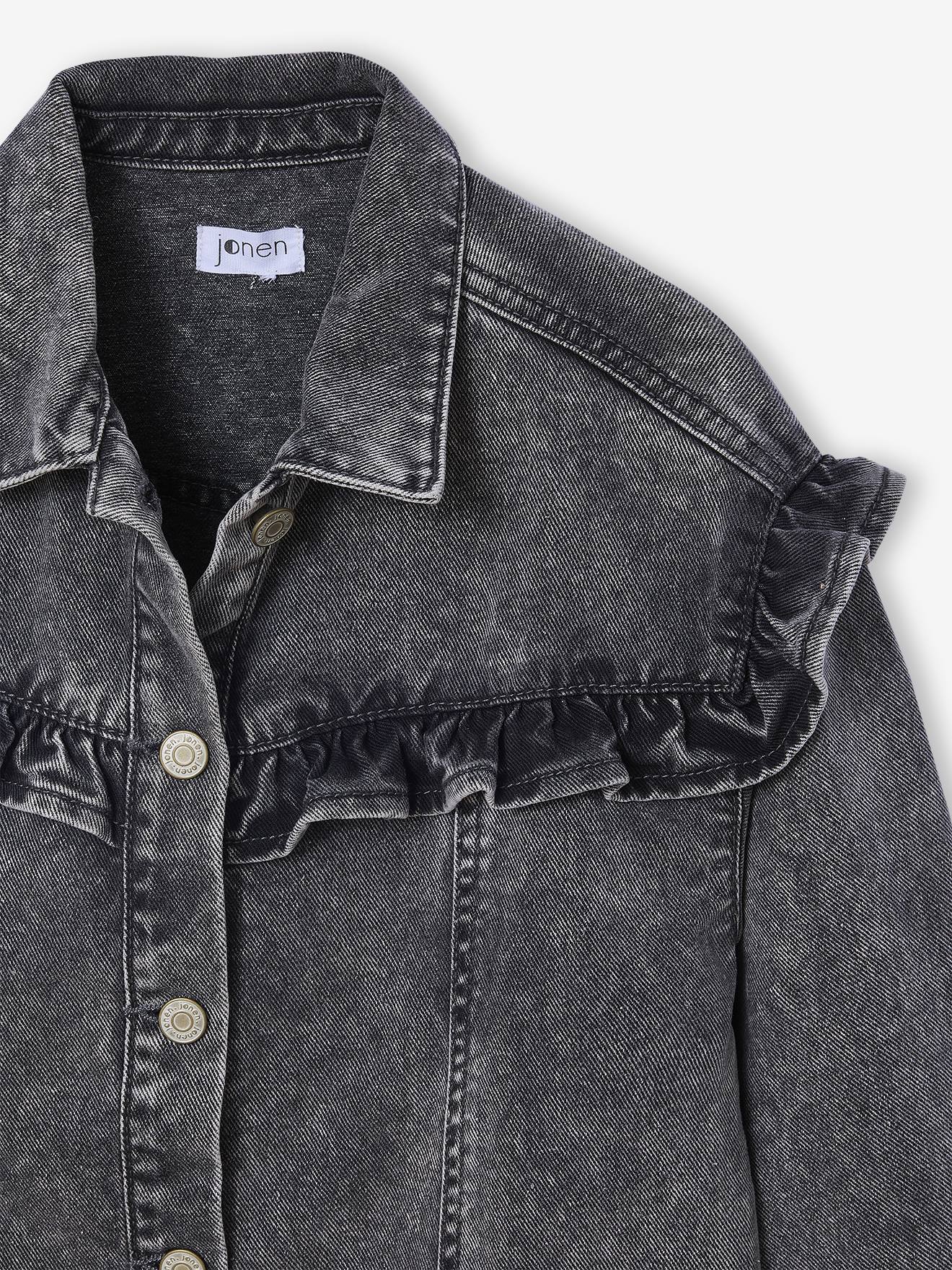 Robe Denim à Volants Vertbaudet - 100% Coton, Encolure Ronde, Dos Boutonné - Pour Fille