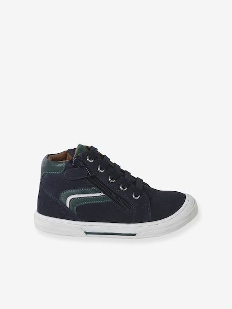Chaussures enfant garçon cuir montantes zippées et lacées marine+marron 2 - vertbaudet enfant 