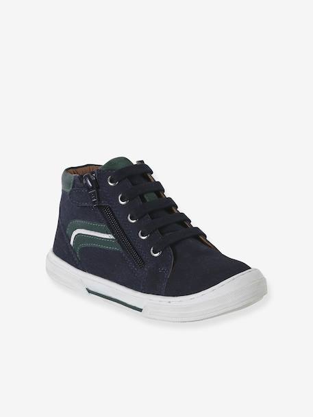 Chaussures enfant garçon cuir montantes zippées et lacées marine+marron 1 - vertbaudet enfant 