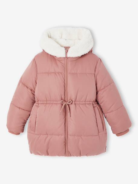 Doudoune fille longue à capuche kaki+vieux rose 6 - vertbaudet enfant 