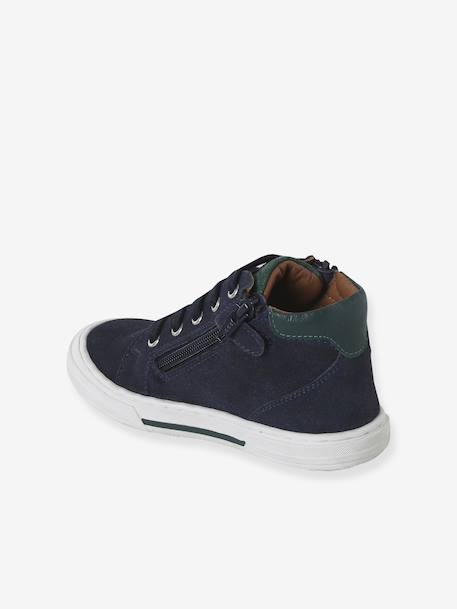 Chaussures enfant garçon cuir montantes zippées et lacées marine+marron 3 - vertbaudet enfant 