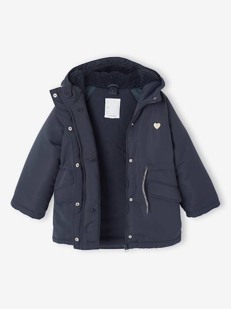 Parka fille à capuche 3 en 1 parka + veste matelassée bois de rose+marine 18 - vertbaudet enfant 