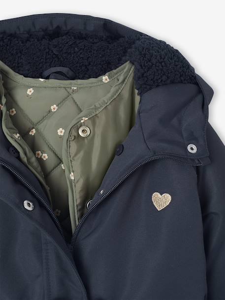Parka fille à capuche 3 en 1 parka + veste matelassée bois de rose+marine 22 - vertbaudet enfant 