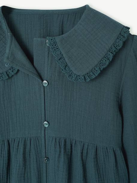 Chemise fille gaze de coton col brodé vert émeraude 3 - vertbaudet enfant 