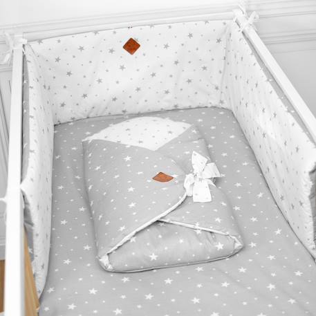 Drap-housse en coton stella Blanc, imprimé gris+Gris, imprimé blanc 8 - vertbaudet enfant 