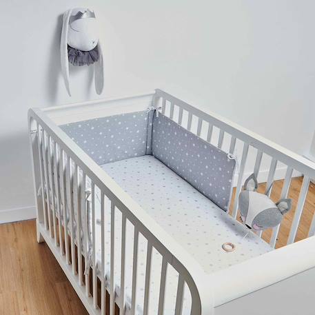 Drap-housse en coton stella Blanc, imprimé gris+Gris, imprimé blanc 4 - vertbaudet enfant 