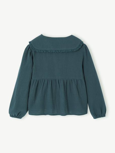 Chemise fille gaze de coton col brodé vert émeraude 2 - vertbaudet enfant 