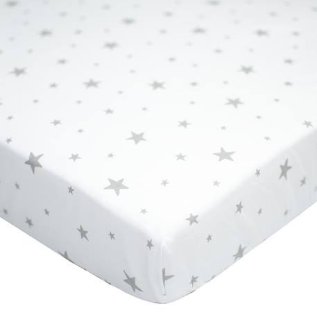 Drap-housse en coton stella Blanc, imprimé gris+Gris, imprimé blanc 1 - vertbaudet enfant 