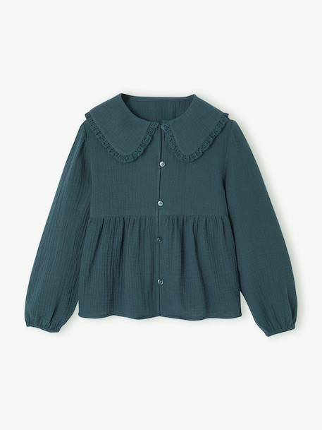 Chemise fille gaze de coton col brodé vert émeraude 1 - vertbaudet enfant 
