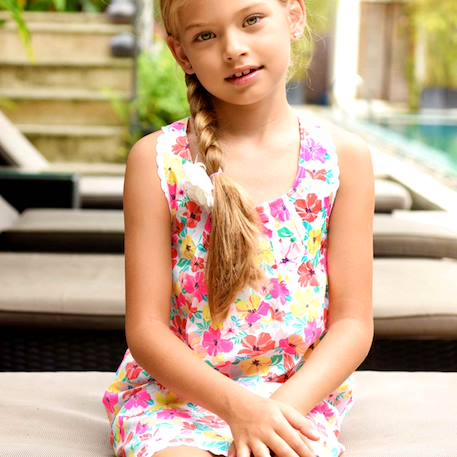 Robe fleurs hawaï   à bretelles  anais Rose fuchsia 6 - vertbaudet enfant 