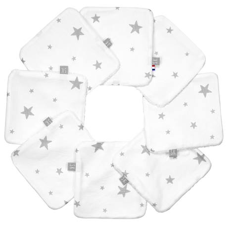 Lingettes bébé lavables en  coton 8 pièces stella Blanc+Bleu+Bleuet imprimé floral+Dinosaures, écru, vert+Écru+Eucalyptus, vert, gris+Gris clair+Melody, blanc imprimé minimaliste+Néo vintage imprimé floral, beige, blanc+Rouge+Safari, vert, gris, blanc+Sidonia, beige, écru, blanc 1 - vertbaudet enfant 