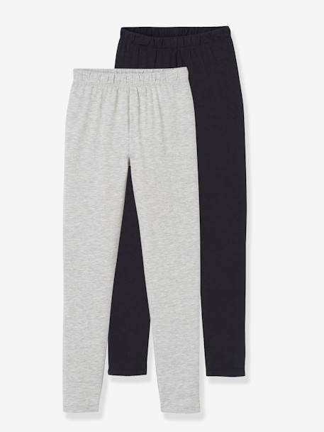 Lot de 2 leggings fille Basics anthracite+écru+gris chiné+noir+lot gris anthracite + bleu mar 12 - vertbaudet enfant 