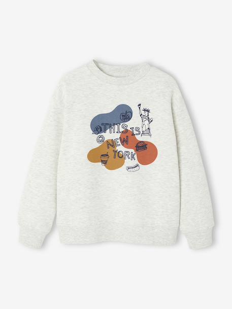 Sweat Col Rond Print Placé Garçon beige chiné 1 - vertbaudet enfant 