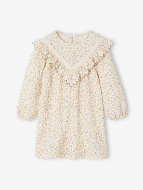 Robe fille gaze de coton imprimée fleurs écru 3 - vertbaudet enfant 