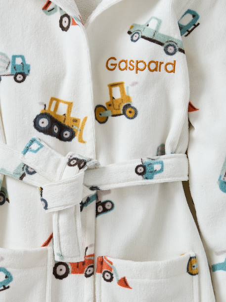 Peignoir de bain Enfant CHANTIER personnalisable, avec coton recyclé blanc imprimé 3 - vertbaudet enfant 
