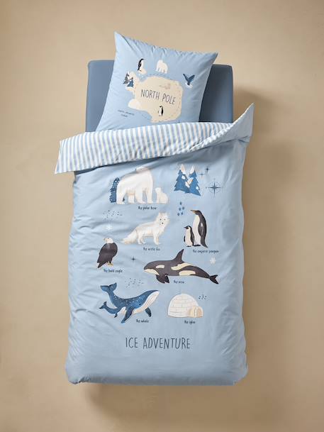 Parure housse de couette + taie d'oreiller enfant PÔLE NORD, avec coton recyclé bleu océan 6 - vertbaudet enfant 