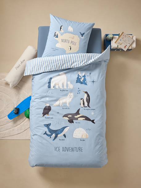 Parure housse de couette + taie d'oreiller enfant PÔLE NORD, avec coton recyclé bleu océan 5 - vertbaudet enfant 