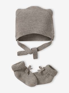 -Kit naissance bonnet et chaussons laine et cachemire 