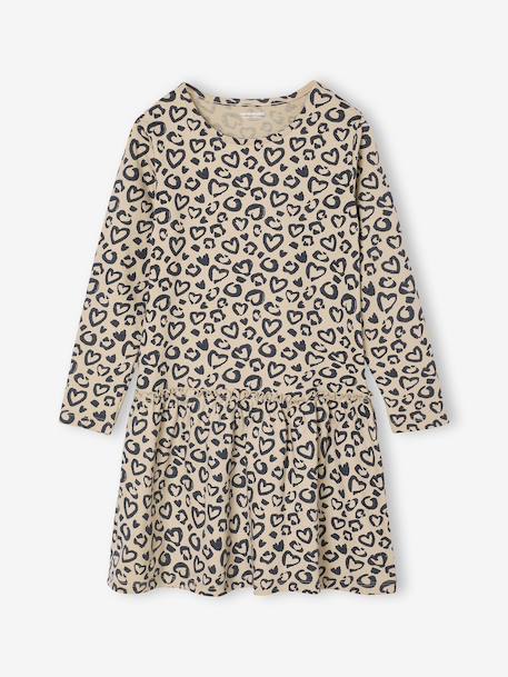 Robe imprimée fille manches longues beige poudré+rose 1 - vertbaudet enfant 