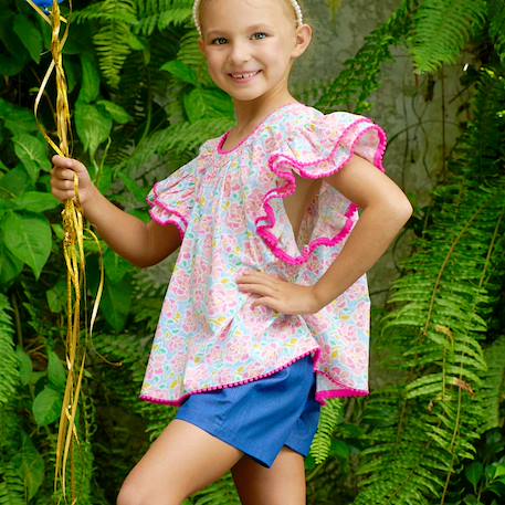 Ensemble été   blouse  & jupe short Rose bleu 2 - vertbaudet enfant 