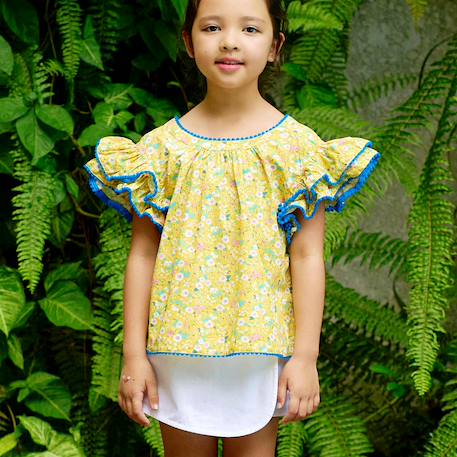 Ensemble été   blouse  fleurie & jupe short white Jaune blanc 2 - vertbaudet enfant 