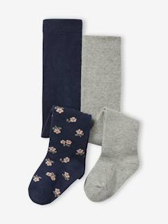 -Lot 2 collants bébé fille uni et motifs fleurs