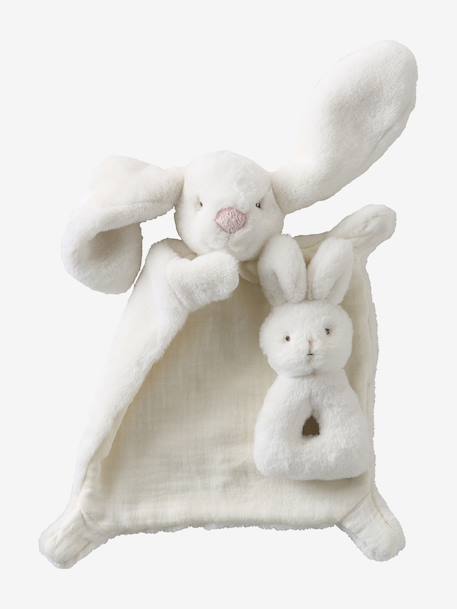 Doudou lapin bi-matière personnalisable blanc+rose 3 - vertbaudet enfant 
