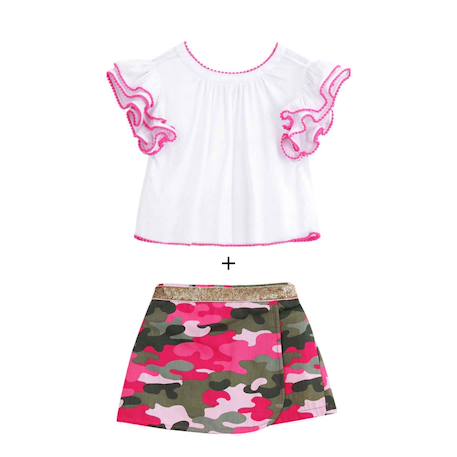 Ensemble été   blouse   & jupe short  et Blanc rose kaki 1 - vertbaudet enfant 