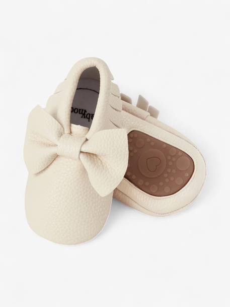 Chaussons bow enfant en cuir vegan Blanc cassé+Blanc cassé avec rouge+Brun+Rouge 4 - vertbaudet enfant 