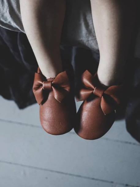 Chaussons bow enfant en cuir vegan Blanc cassé+Blanc cassé avec rouge+Brun+Rouge 15 - vertbaudet enfant 