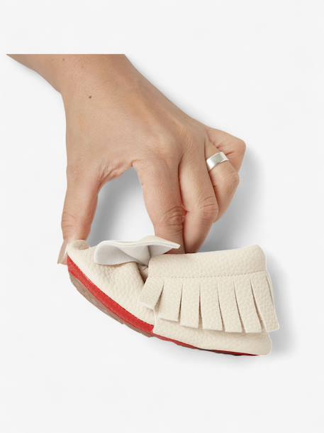 Chaussons bow enfant en cuir vegan Blanc cassé+Blanc cassé avec rouge+Brun+Rouge 10 - vertbaudet enfant 