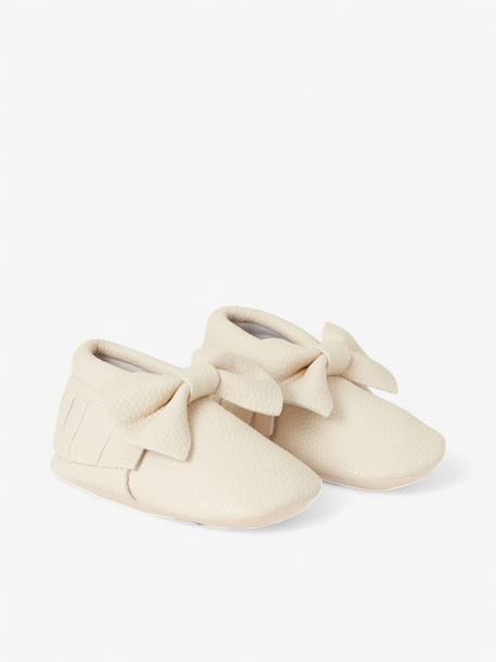 Chaussons bow enfant en cuir vegan Blanc cassé+Blanc cassé avec rouge+Brun+Rouge 1 - vertbaudet enfant 