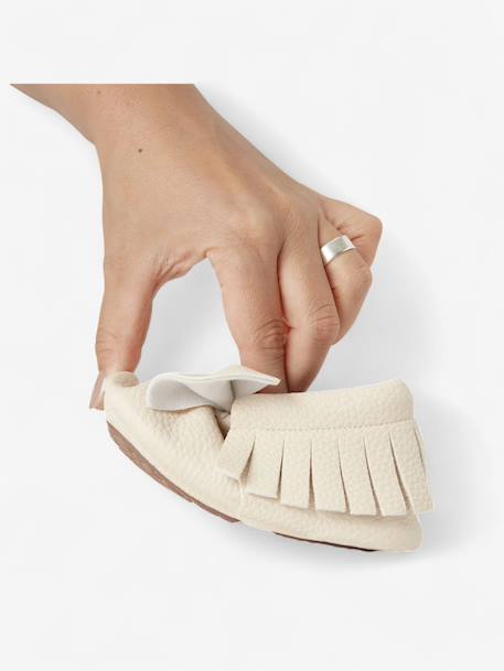 Chaussons bow enfant en cuir vegan Blanc cassé+Blanc cassé avec rouge+Brun+Rouge 5 - vertbaudet enfant 