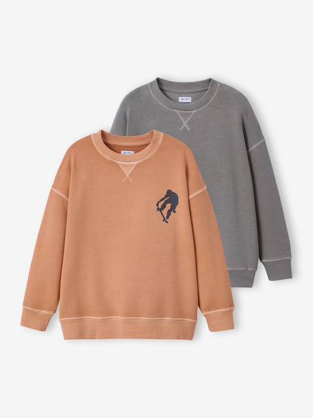 Lot 2 de sweats garçon unis col rond caramel 2 - vertbaudet enfant 