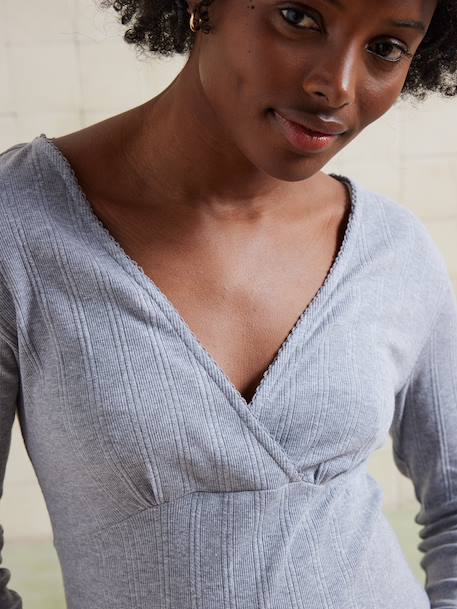 Chemise de nuit côtes richelieu grossesse et allaitement gris chiné 5 - vertbaudet enfant 
