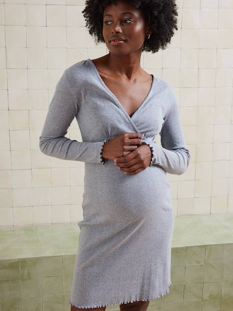 Chemise de nuit côtes richelieu grossesse et allaitement gris chiné 2 - vertbaudet enfant 