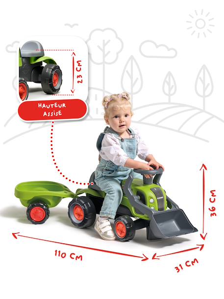 Porteur tractopelle claas 1er âge avec roues silencieuses et remorque Vert claas 6 - vertbaudet enfant 