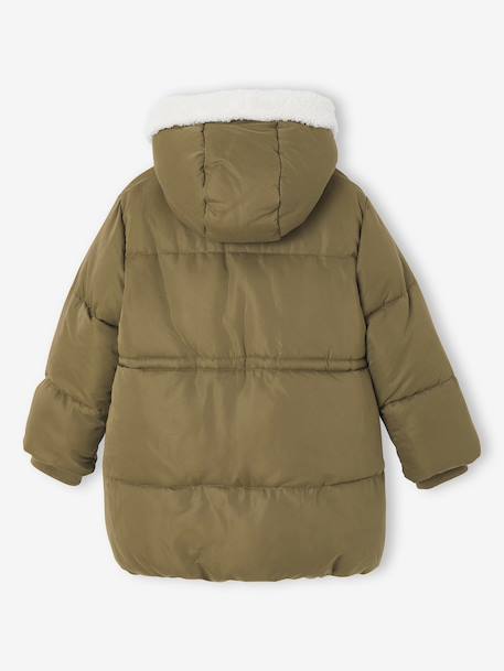 Doudoune fille longue à capuche kaki+vieux rose 3 - vertbaudet enfant 