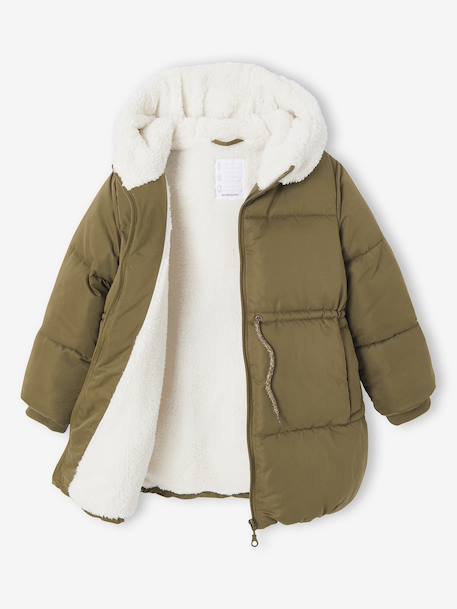 Doudoune fille longue à capuche kaki+vieux rose 2 - vertbaudet enfant 